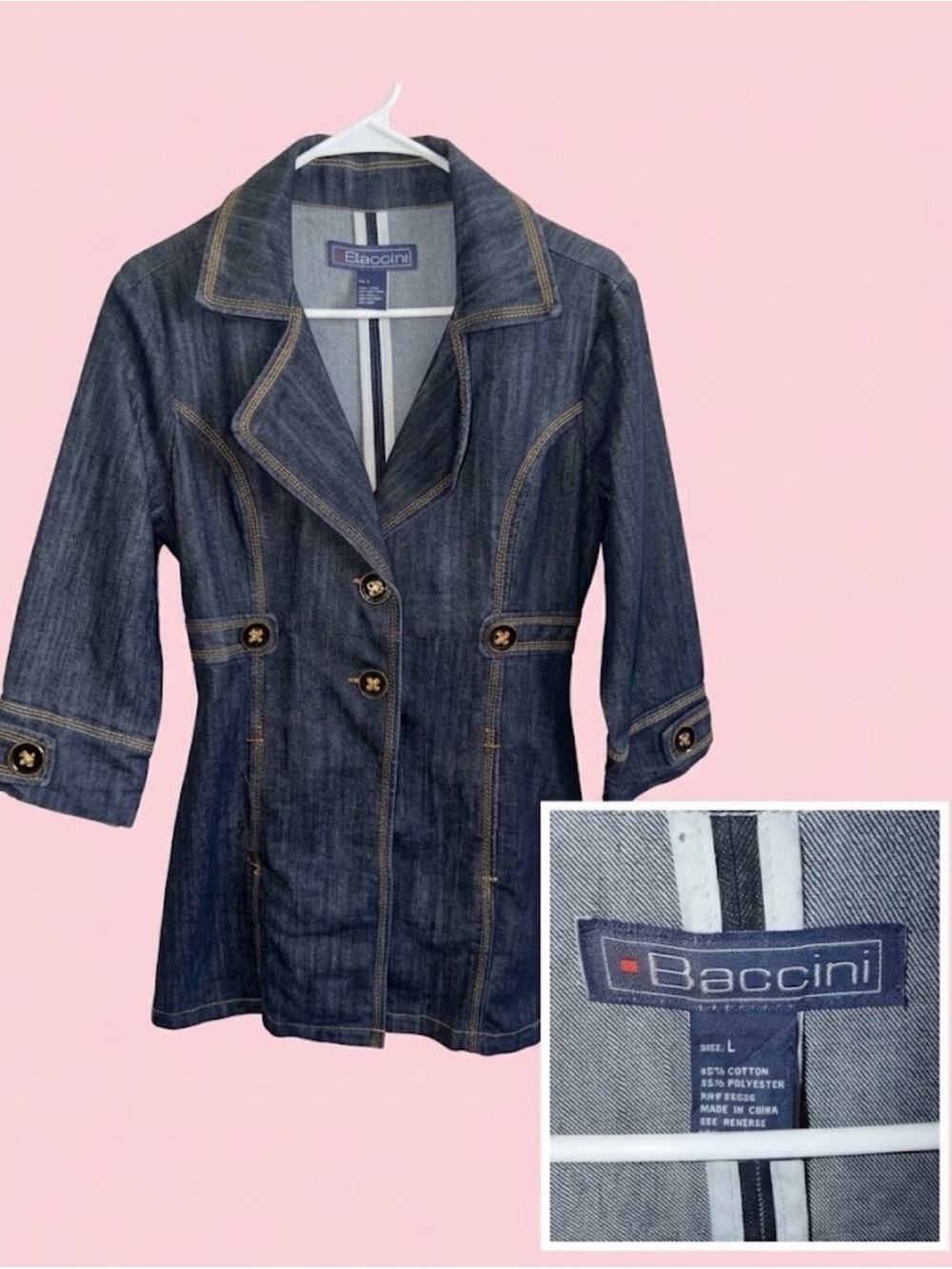 Baccini Vintage Denim Women's Jacket Dress Tailored Button Front